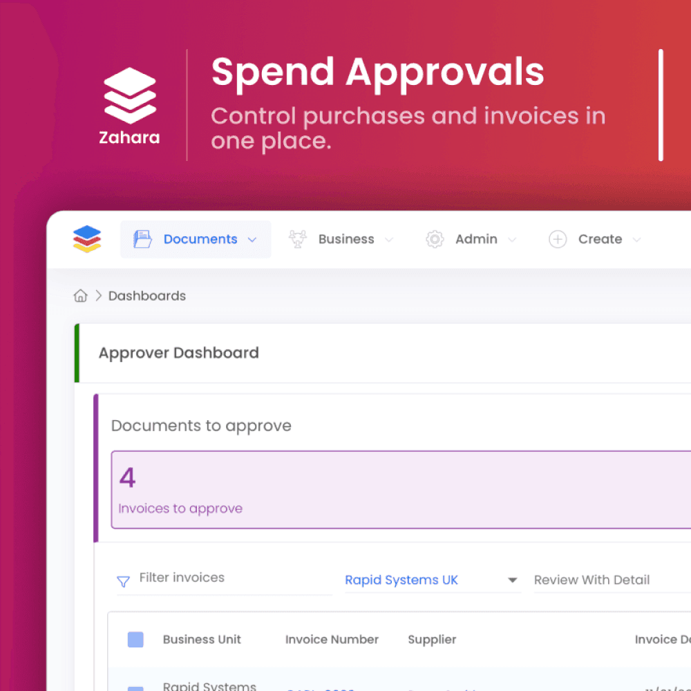 Zahara's dashboard showcasing accounts payable features as an alternative to Dext