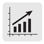 A bar chart with four ascending vertical bars and an upward-pointing arrow above them, indicating an increase or growth over time.