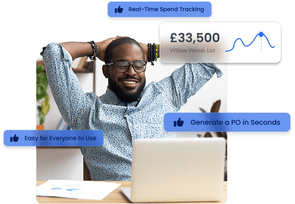 A man relaxes after getting his accounts payable completed with Zahara