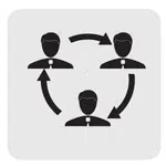 Icon of three people connected by arrows in a circular motion, indicating a continuous flow or cycle between them.