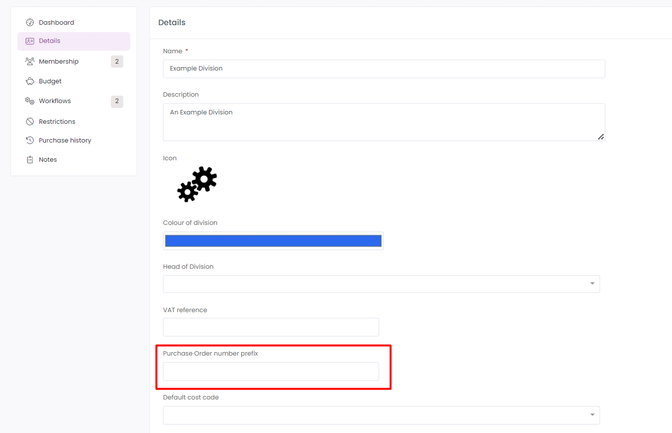 Changing the PO prefix at a division level