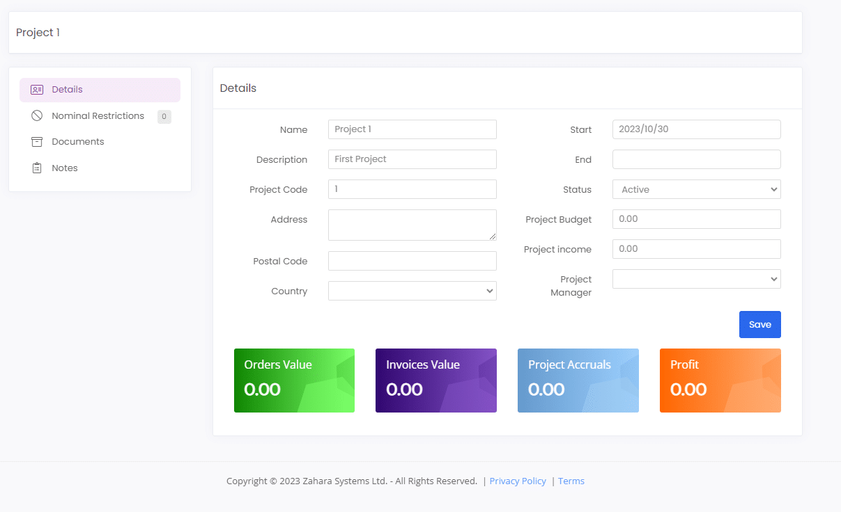 screenshot of the dashboard of a project