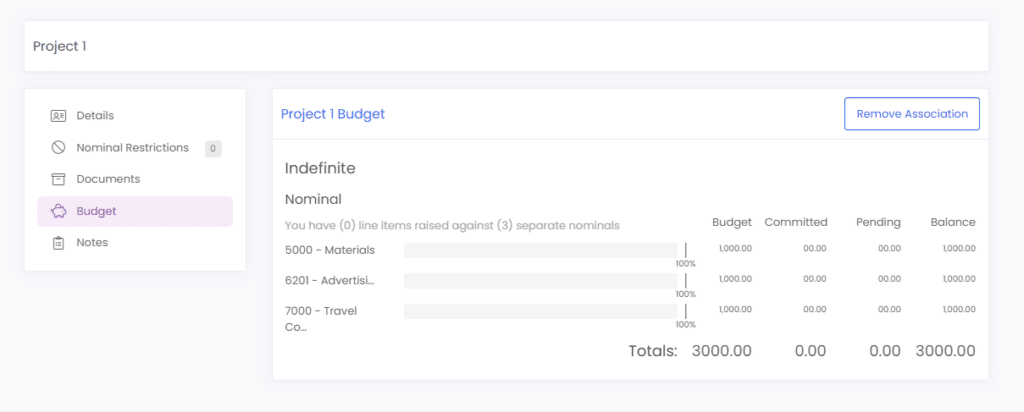 Project budget tab