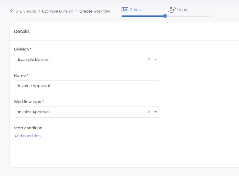 View of a newly created workflow