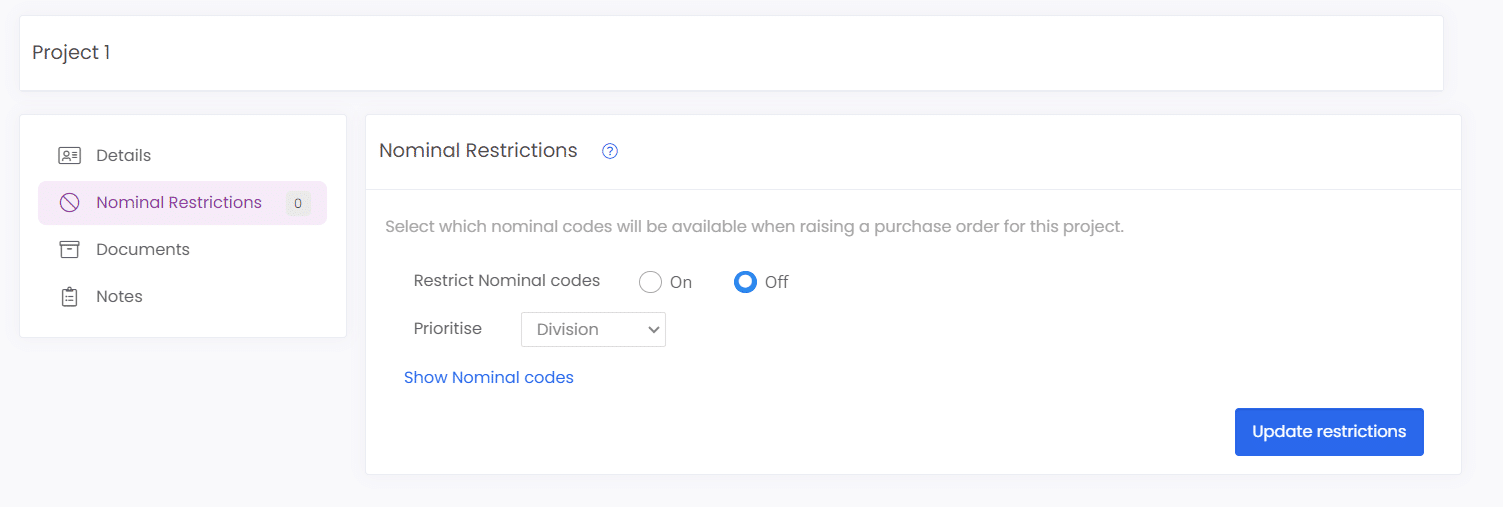 Nominal Restrictions for Project