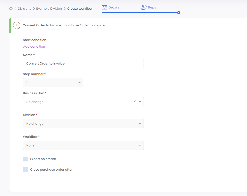 Image depicting the convert order to invoice workflow step