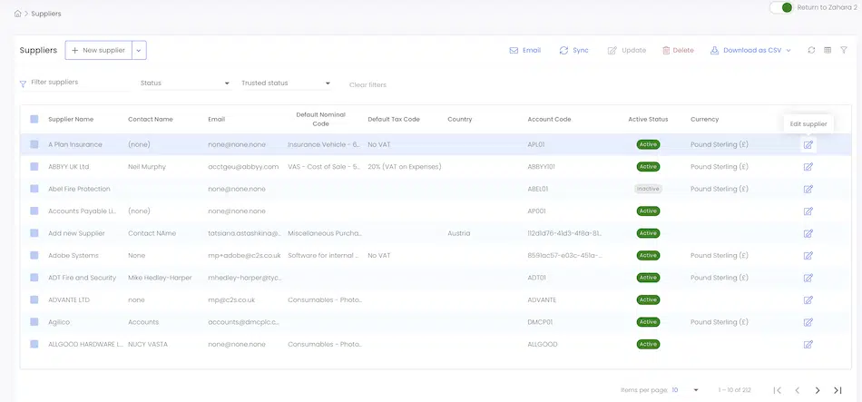 screen shot supplier purchase order