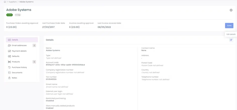 edit supplier details