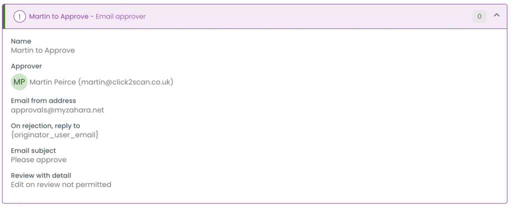 Detailed view within a workflow step