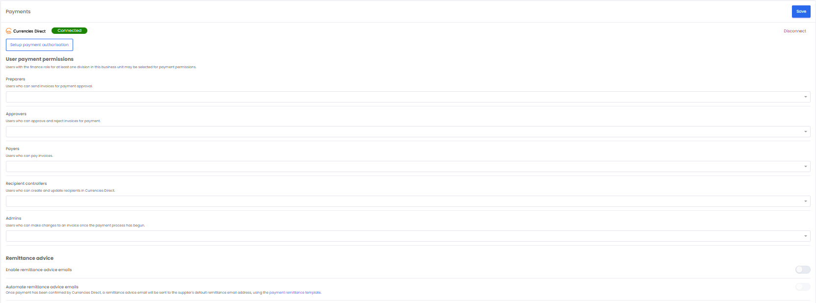 Settings page