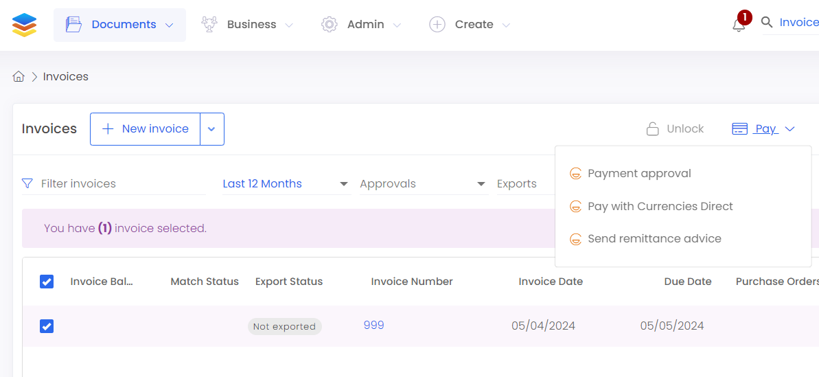 payment drop down menu
