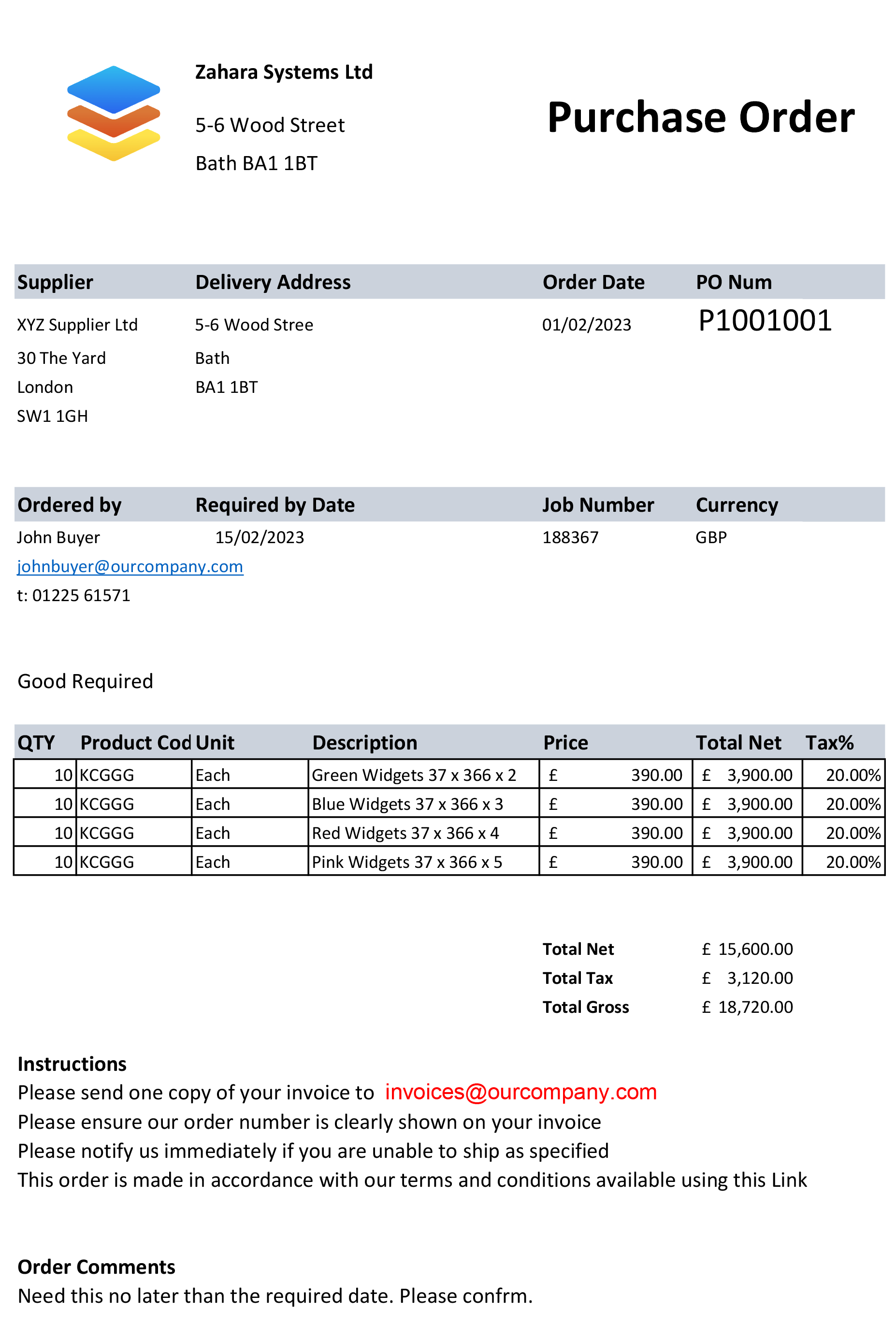 example Word template purchase order